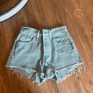 Levi's Light Blue Frayed Hem Jean Shorts